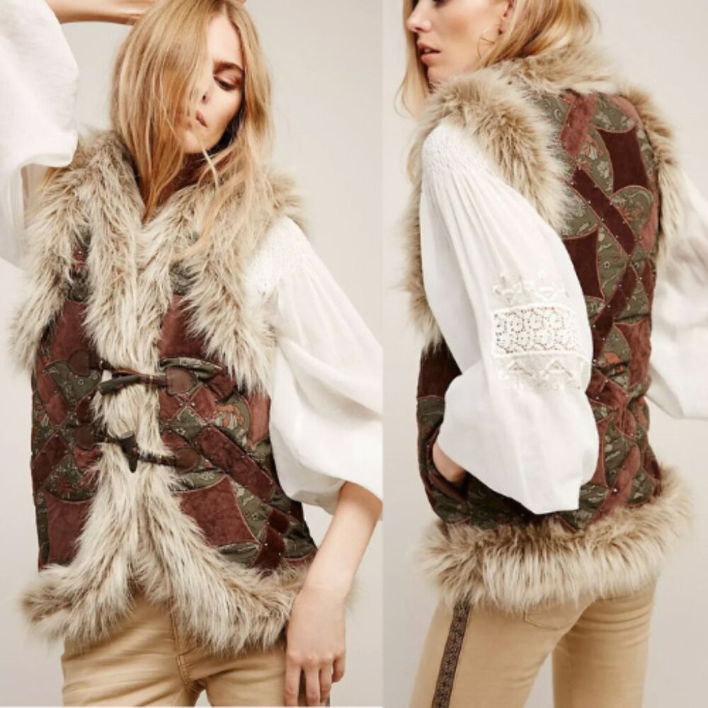 Free People Women's Sterling Studded Patchwork Vest Size Small
